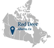 Canada map pointing toward Red Deer